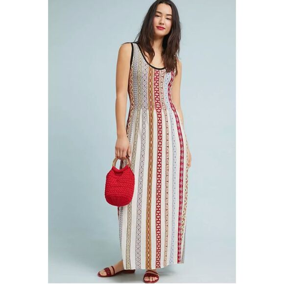 Anthropologie Aldomartins Crewneck Multicolor Sleeveless Knit Maxi Dress Sz M - Picture 1 of 13